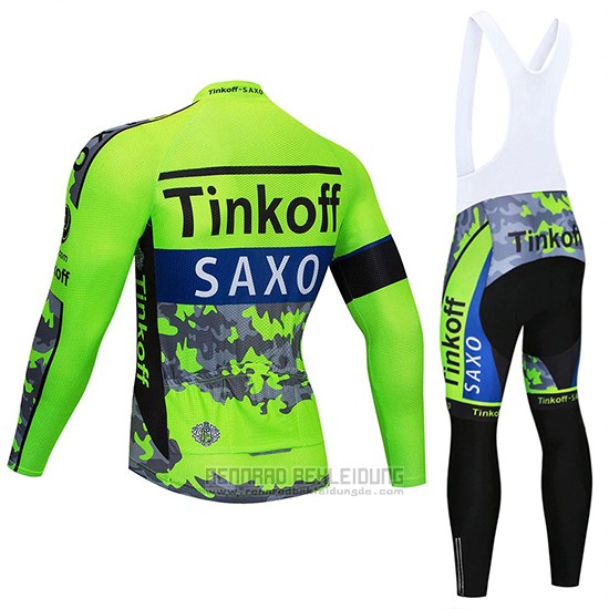 2020 Fahrradbekleidung Tinkoff Saxo Bank Grun Tarnung Trikot Langarm und Tragerhose